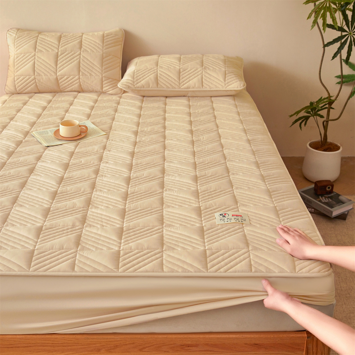 91家纺网 家纺一手货源 找家纺 居眠 2025新款木叙棉花夹棉防水床笠 木叙-卡