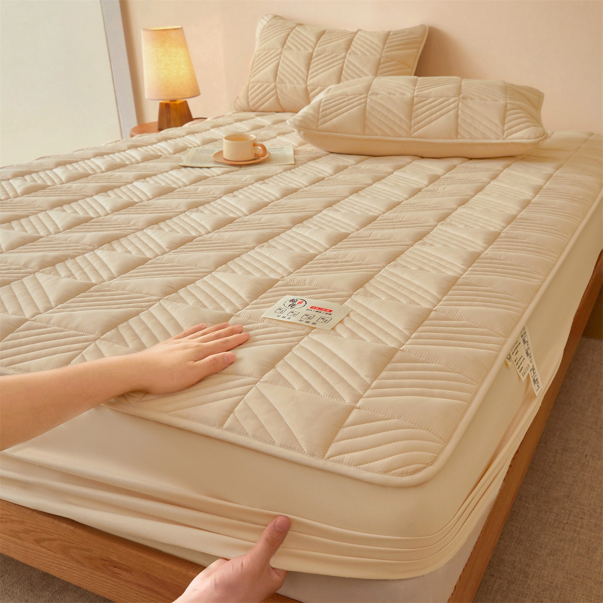 91家纺网 家纺一手货源 找家纺 居眠 2025新款木叙棉花夹棉防水床笠 木叙-卡