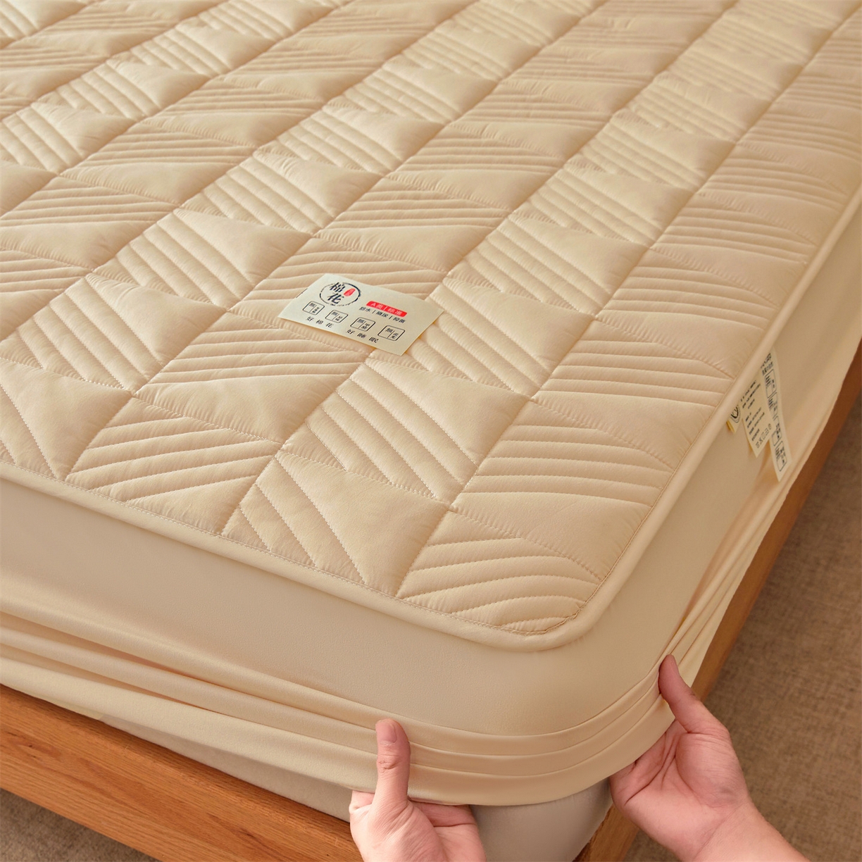 91家纺网 家纺一手货源 找家纺 居眠 2025新款木叙棉花夹棉防水床笠 木叙-卡