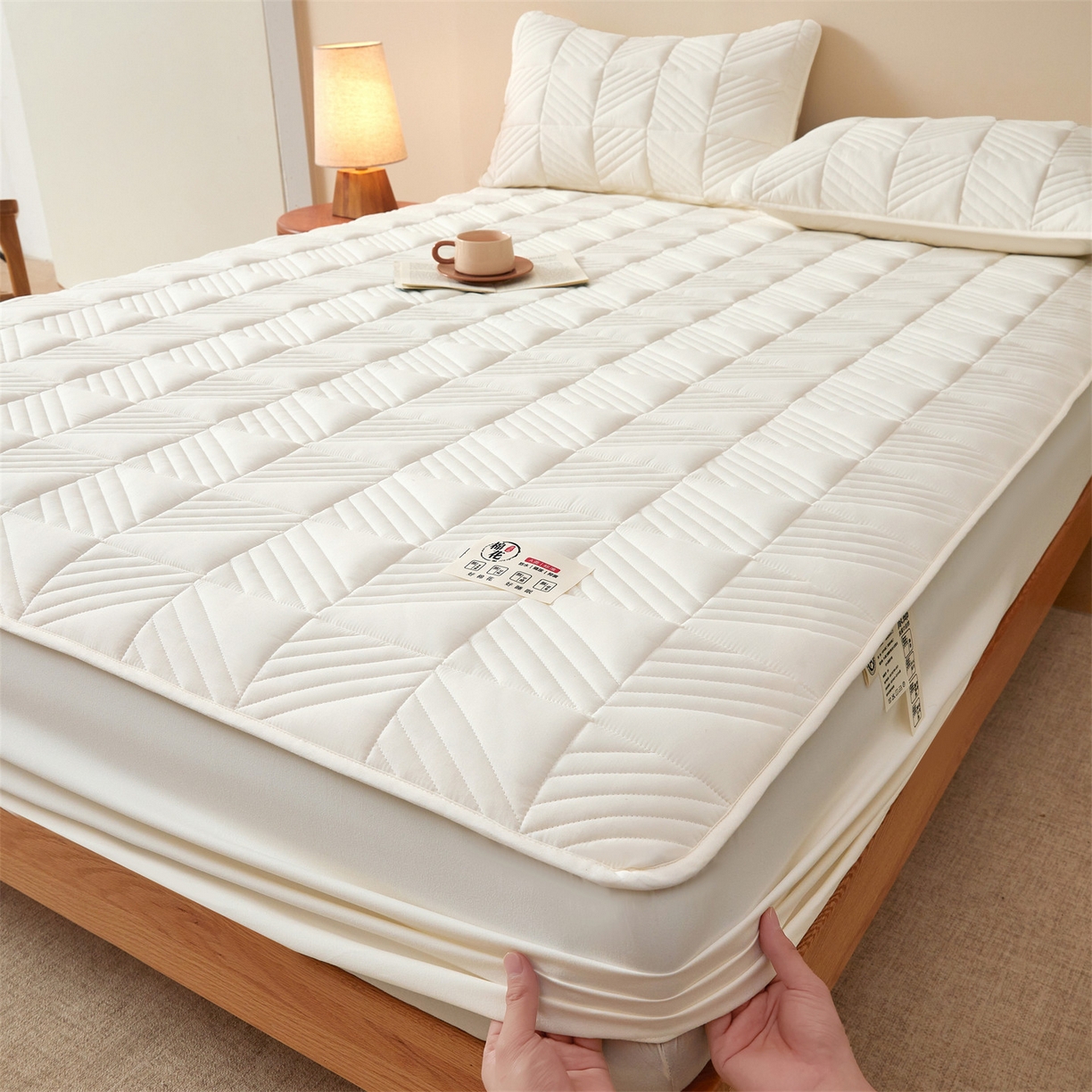 居眠 2025新款木叙棉花夹棉防水床笠 木叙-白