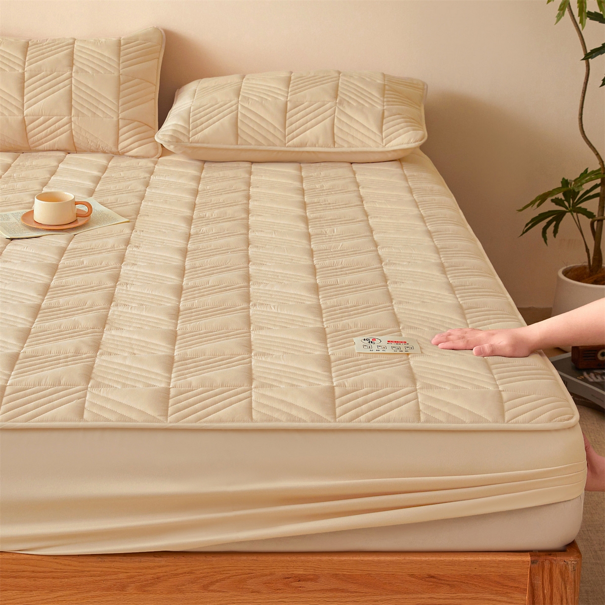 91家纺网 家纺一手货源 找家纺 居眠 2025新款木叙棉花夹棉防水床笠 木叙-卡