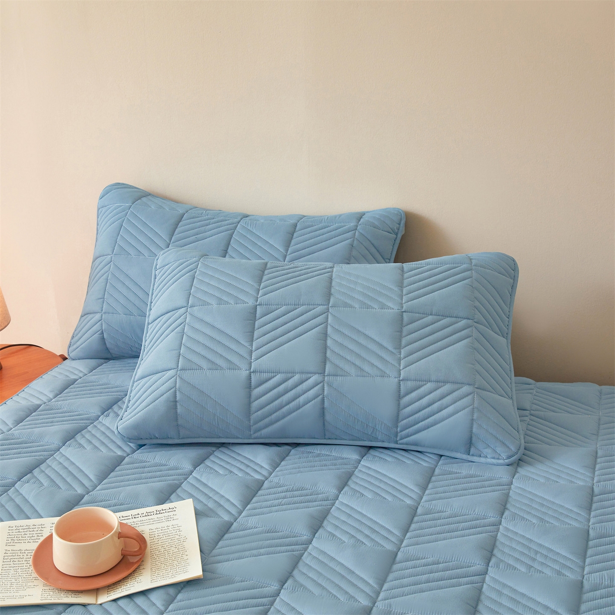 91家纺网 家纺一手货源 找家纺 居眠 2025新款木叙棉花夹棉防水床笠 木叙-蓝