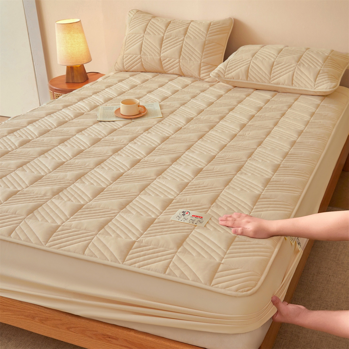 91家纺网 家纺一手货源 找家纺 居眠 2025新款木叙棉花夹棉防水床笠 木叙-卡