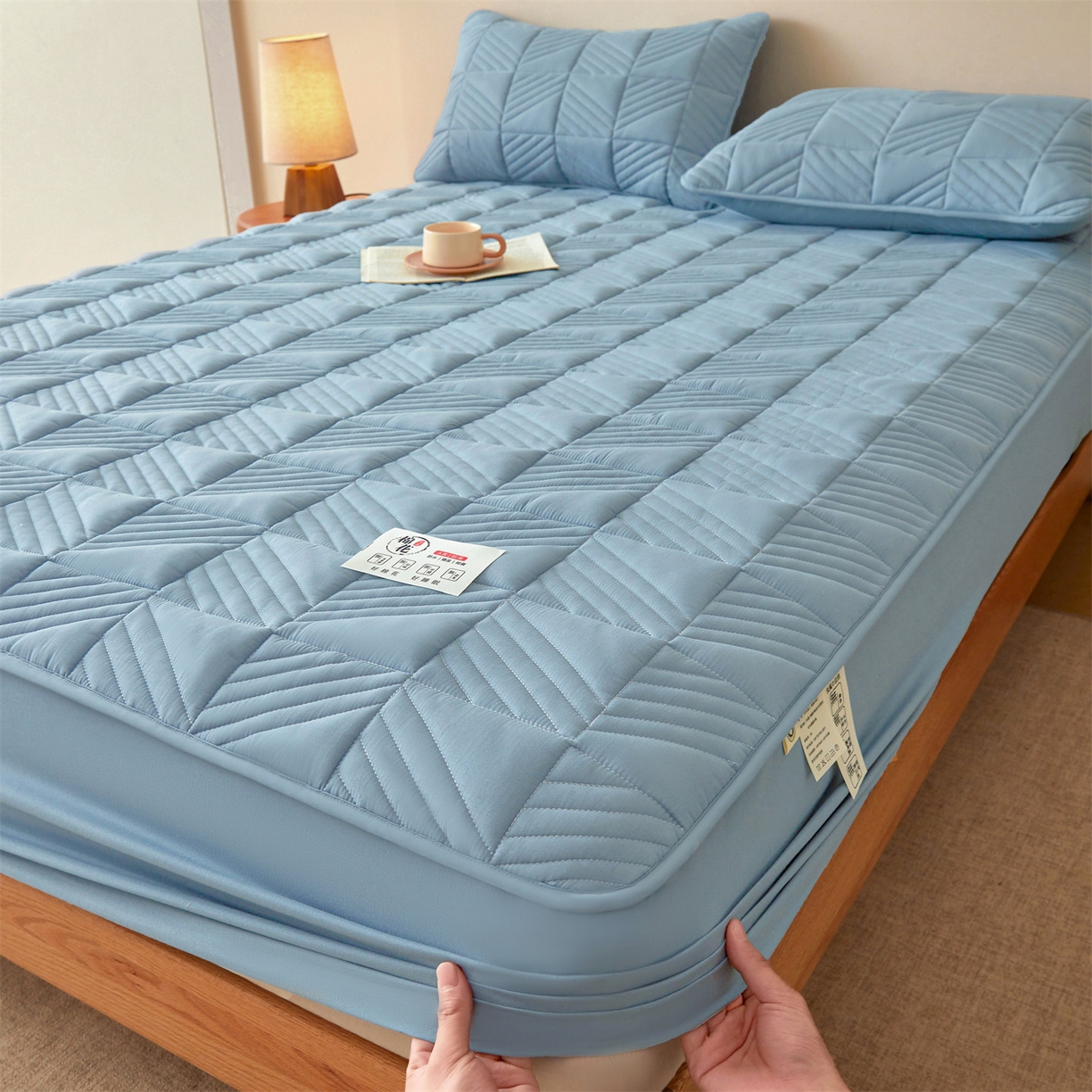 居眠 2025新款木叙棉花夹棉防水床笠 木叙-蓝