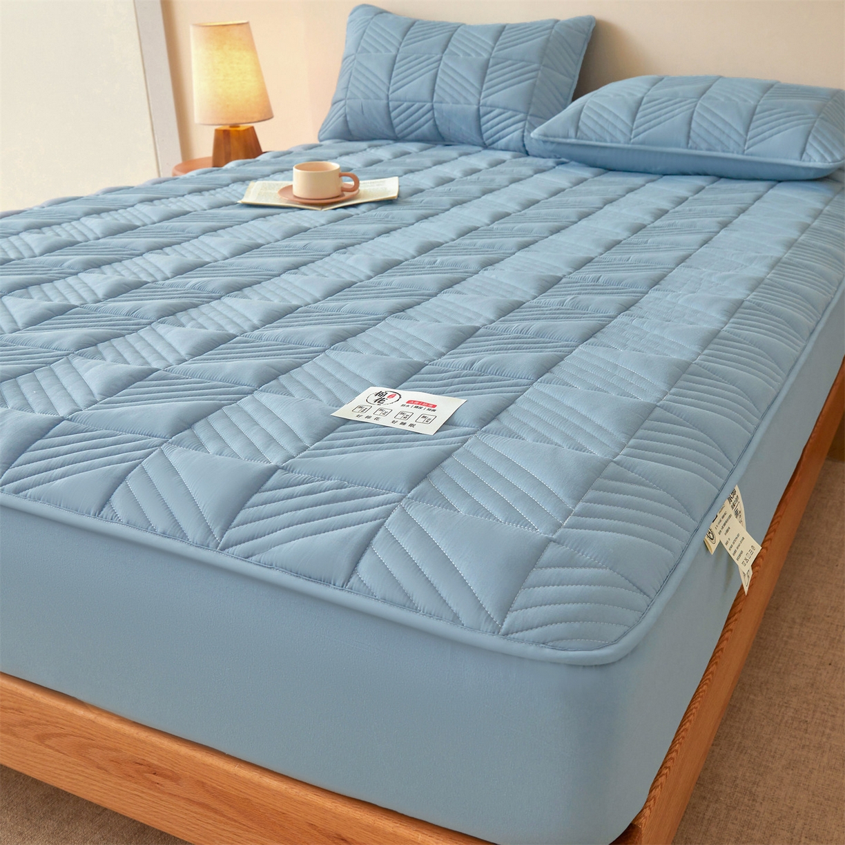 91家纺网 家纺一手货源 找家纺 居眠 2025新款木叙棉花夹棉防水床笠 木叙-蓝