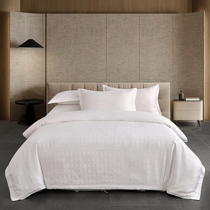 罗菲尼酒店用品 2025新款AB版加厚磨毛提花酒店套件 方格白