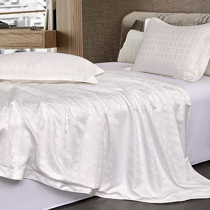 91家纺网 家纺一手货源 找家纺 罗菲尼酒店用品 2025新款AB版加厚磨毛提花酒店套件 方格白