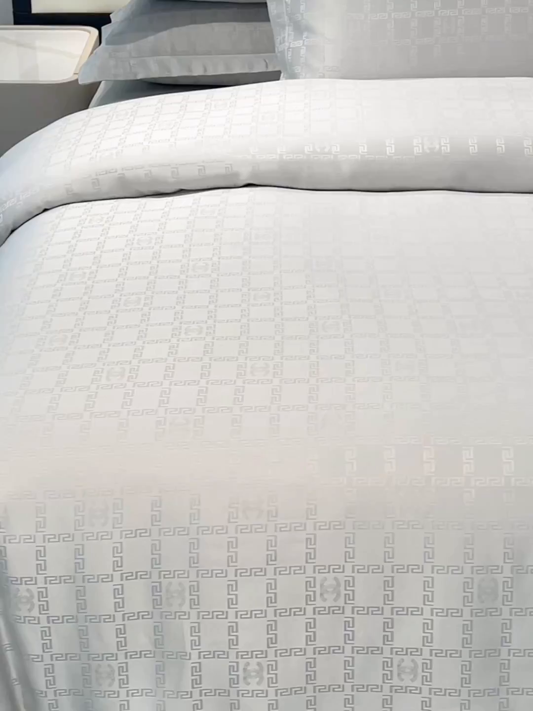 91家纺网 家纺一手货源 找家纺 罗菲尼酒店用品 2025新款AB版加厚磨毛提花酒店套件 方格白