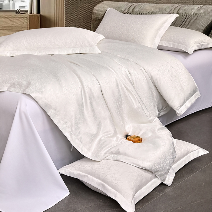 91家纺网 家纺一手货源 找家纺 罗菲尼酒店用品 2025新款AB版加厚磨毛提花酒店套件 向阳   白