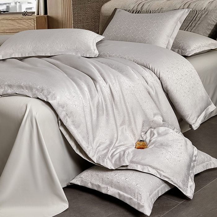 91家纺网 家纺一手货源 找家纺 罗菲尼酒店用品 2025新款AB版加厚磨毛提花酒店套件 向阳  浅灰