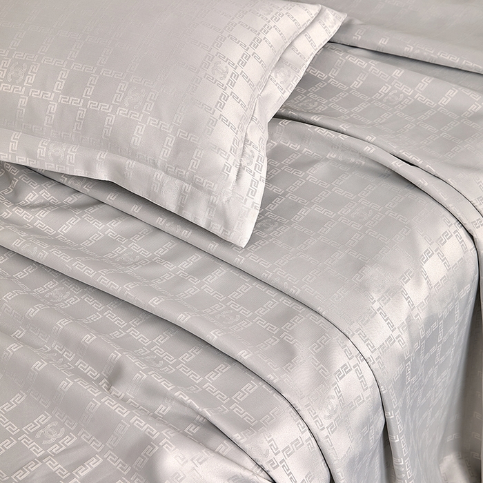 91家纺网 家纺一手货源 找家纺 罗菲尼酒店用品 2025新款AB版加厚磨毛提花酒店套件 方格  浅灰