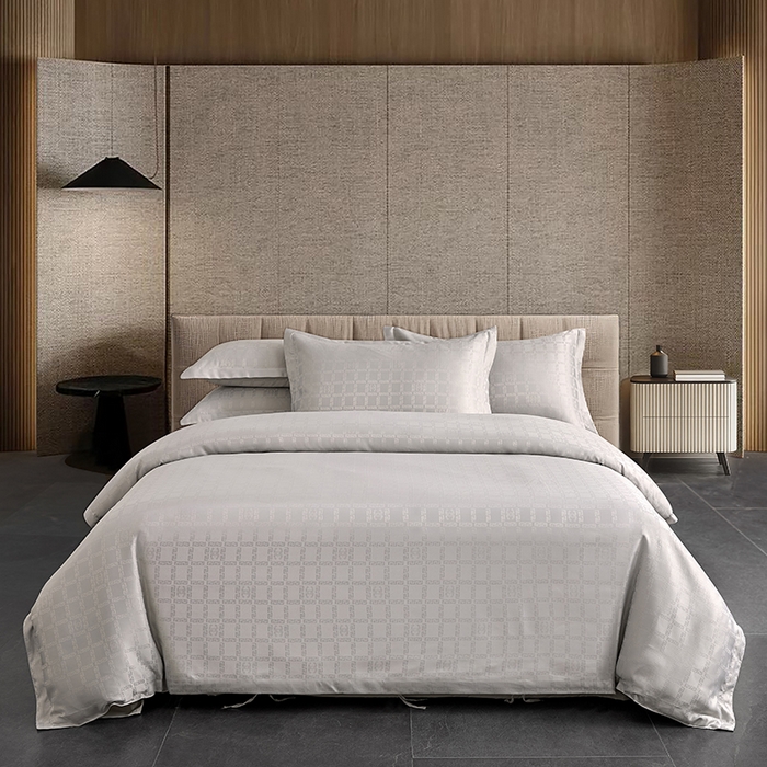 罗菲尼酒店用品 2025新款AB版加厚磨毛提花酒店套件 方格  浅灰