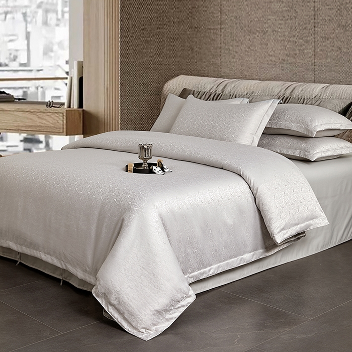 91家纺网 家纺一手货源 找家纺 罗菲尼酒店用品 2025新款AB版加厚磨毛提花酒店套件 向阳  浅灰