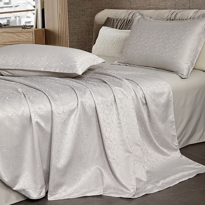 91家纺网 家纺一手货源 找家纺 罗菲尼酒店用品 2025新款AB版加厚磨毛提花酒店套件 向阳  浅灰