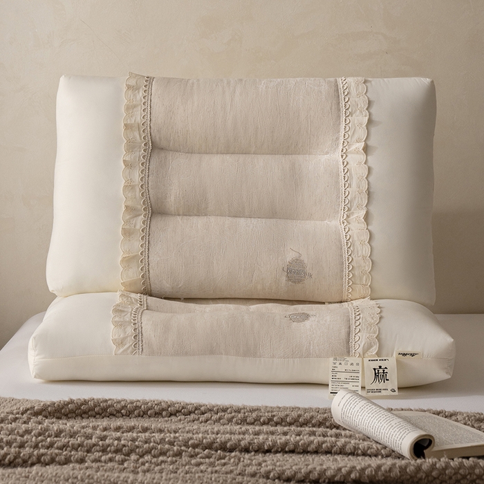 （总）昕科 2025新款白云织梦亚麻枕-棉麻高低枕芯花边亚麻刺绣枕头枕头枕芯