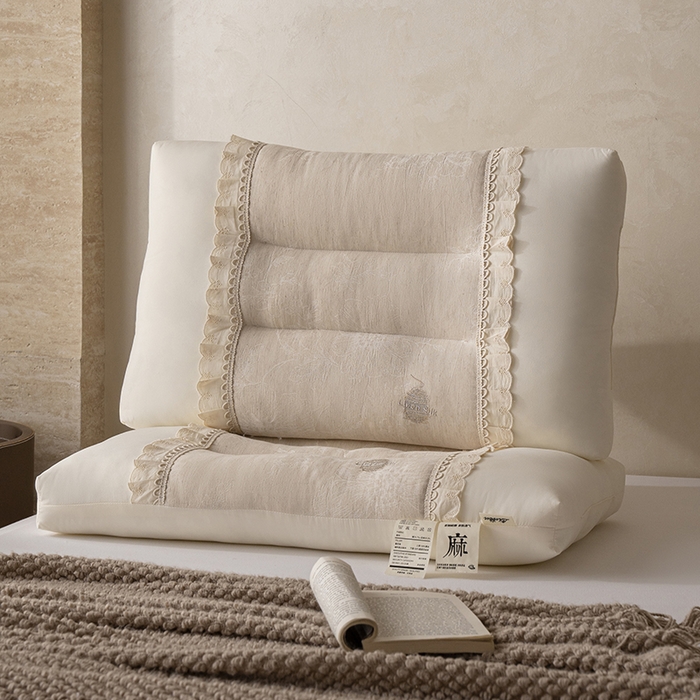 91家纺网 家纺一手货源 找家纺 昕科 2025新款白云织梦亚麻枕-棉麻高低枕芯花边亚麻刺绣枕头枕头枕芯 白云织梦亚麻-低枕