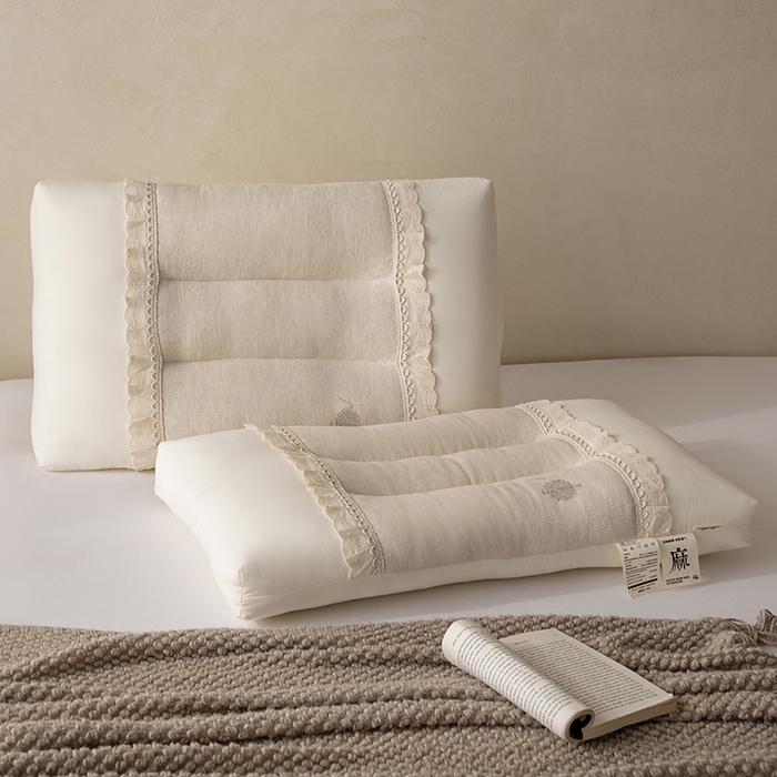 91家纺网 家纺一手货源 找家纺 昕科 2025新款白云织梦亚麻枕-棉麻高低枕芯花边亚麻刺绣枕头枕头枕芯 白云织梦亚麻-低枕