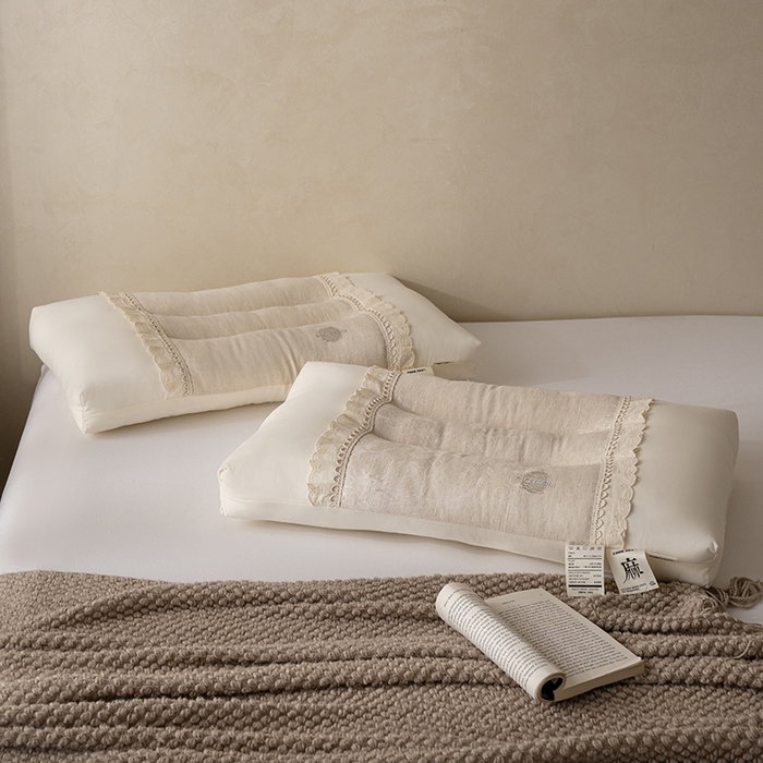 91家纺网 家纺一手货源 找家纺 昕科 2025新款白云织梦亚麻枕-棉麻高低枕芯花边亚麻刺绣枕头枕头枕芯 白云织梦亚麻-低枕