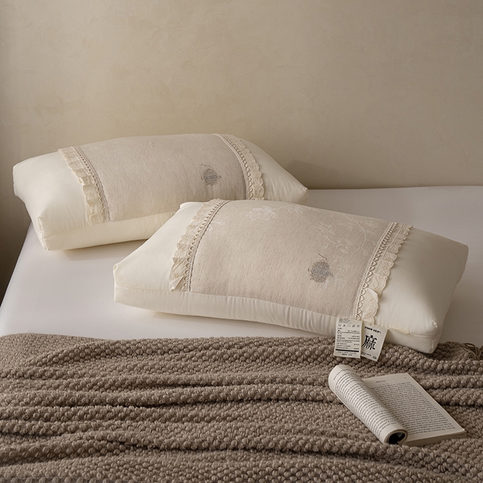 91家纺网 家纺一手货源 找家纺 昕科 2025新款白云织梦亚麻枕-棉麻高低枕芯花边亚麻刺绣枕头枕头枕芯 白云织梦亚麻-高枕