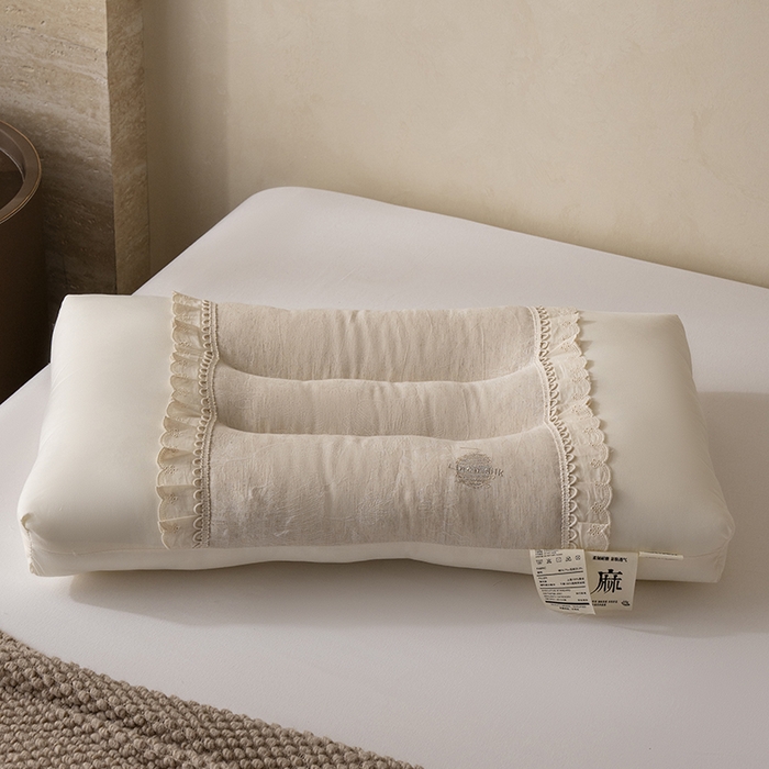 91家纺网 家纺一手货源 找家纺 昕科 2025新款白云织梦亚麻枕-棉麻高低枕芯花边亚麻刺绣枕头枕头枕芯 白云织梦亚麻-低枕