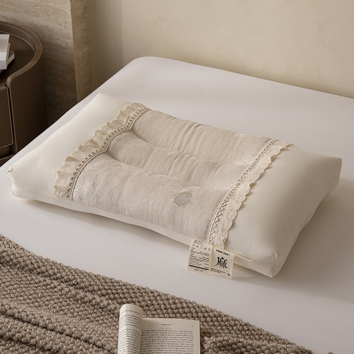 91家纺网 家纺一手货源 找家纺 昕科 2025新款白云织梦亚麻枕-棉麻高低枕芯花边亚麻刺绣枕头枕头枕芯 白云织梦亚麻-低枕