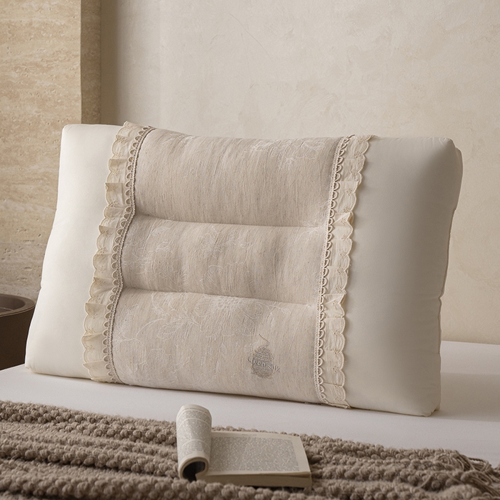 91家纺网 家纺一手货源 找家纺 昕科 2025新款白云织梦亚麻枕-棉麻高低枕芯花边亚麻刺绣枕头枕头枕芯 白云织梦亚麻-低枕