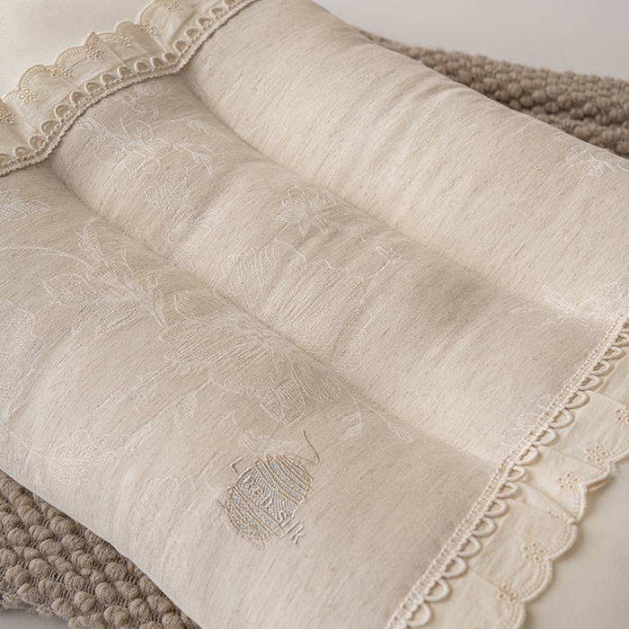 91家纺网 家纺一手货源 找家纺 昕科 2025新款白云织梦亚麻枕-棉麻高低枕芯花边亚麻刺绣枕头枕头枕芯 白云织梦亚麻-低枕