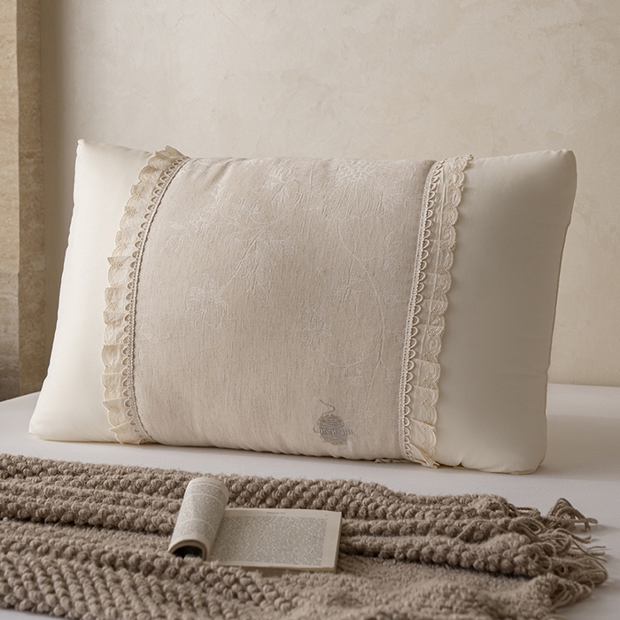 91家纺网 家纺一手货源 找家纺 昕科 2025新款白云织梦亚麻枕-棉麻高低枕芯花边亚麻刺绣枕头枕头枕芯 白云织梦亚麻-高枕