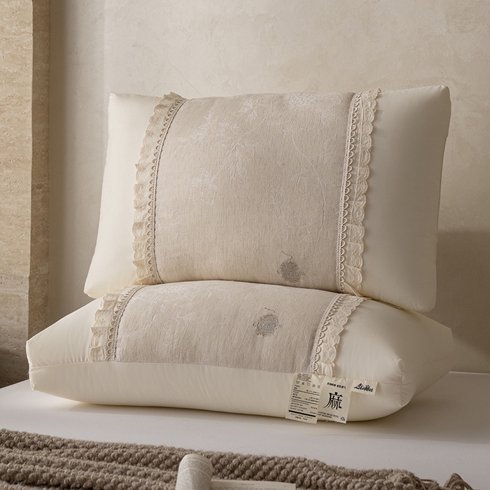 昕科 2025新款白云织梦亚麻枕-棉麻高低枕芯花边亚麻刺绣枕头枕头枕芯 白云织梦亚麻-高枕