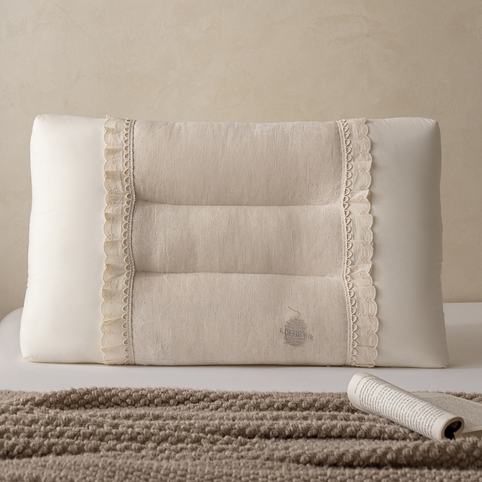 91家纺网 家纺一手货源 找家纺 昕科 2025新款白云织梦亚麻枕-棉麻高低枕芯花边亚麻刺绣枕头枕头枕芯 白云织梦亚麻-低枕