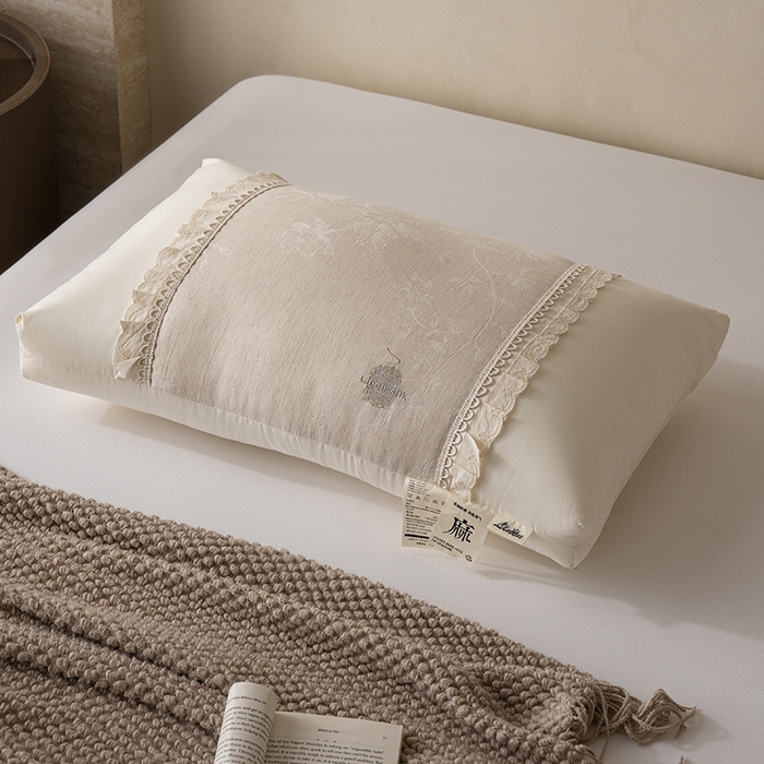91家纺网 家纺一手货源 找家纺 昕科 2025新款白云织梦亚麻枕-棉麻高低枕芯花边亚麻刺绣枕头枕头枕芯 白云织梦亚麻-高枕