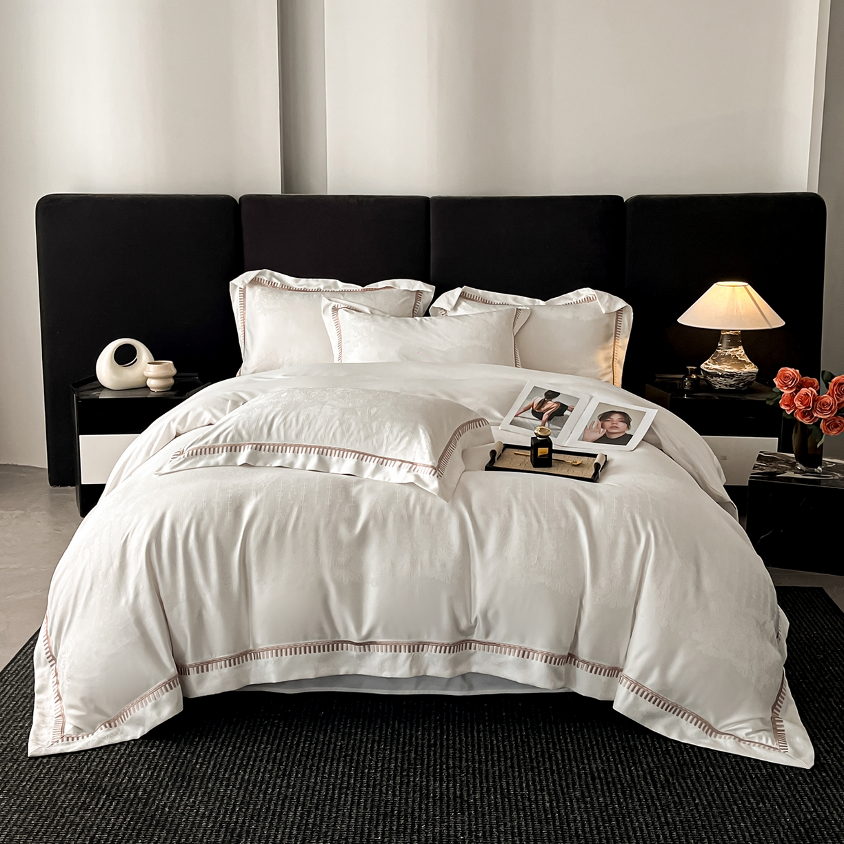 置顶家纺 2025新款亲肤提花系列四件套-蒂芙尼 蒂芙尼-米白