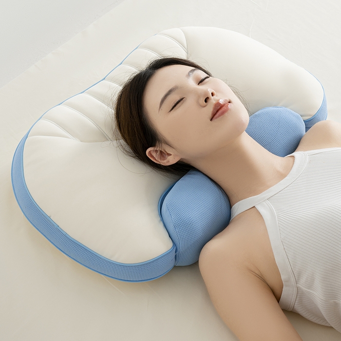 昕科 2025新款双核承托记忆棉枕-牵引颈椎记忆棉枕头双重睡感枕芯枕头枕芯 双核承托记忆棉枕-蓝色