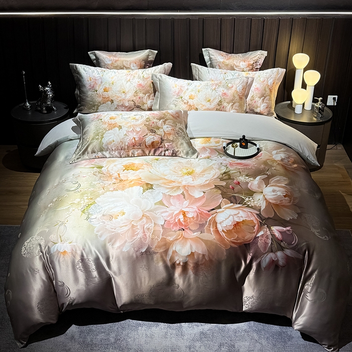 91家纺网 家纺一手货源 找家纺 （总）七夜居 2025新款直播爆款欧式大阪轻奢贡缎提花加数码印花磨毛四件套