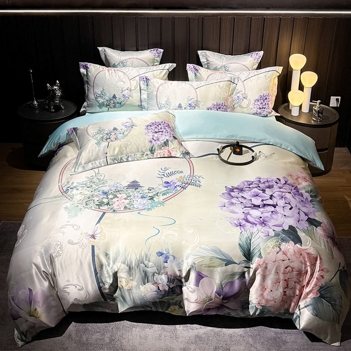 （总）七夜居 2025新款直播爆款欧式大阪轻奢贡缎提花加数码印花磨毛四件套