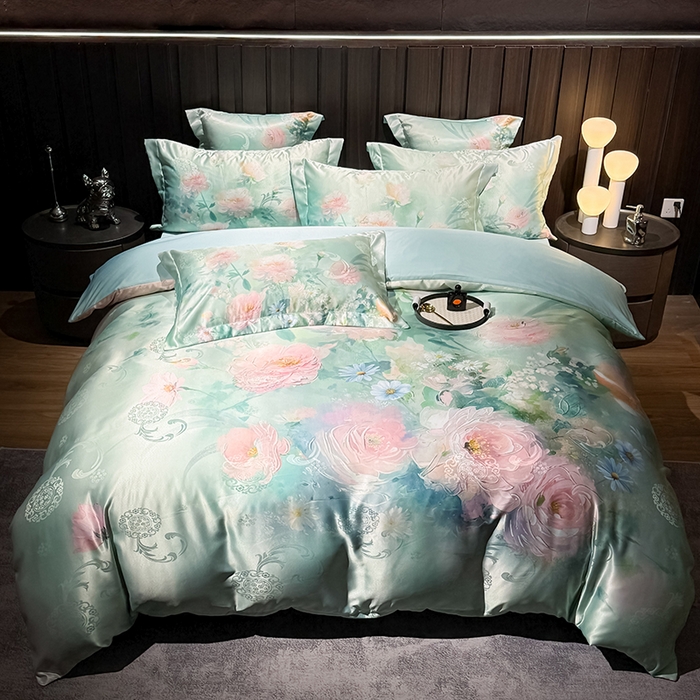 91家纺网 家纺一手货源 找家纺 （总）七夜居 2025新款直播爆款欧式大阪轻奢贡缎提花加数码印花磨毛四件套