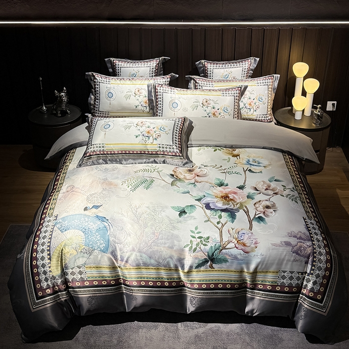 91家纺网 家纺一手货源 找家纺 （总）七夜居 2025新款直播爆款欧式大阪轻奢贡缎提花加数码印花磨毛四件套