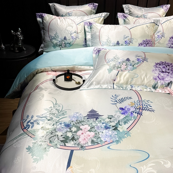 91家纺网 家纺一手货源 找家纺 （总）七夜居 2025新款直播爆款欧式大阪轻奢贡缎提花加数码印花磨毛四件套