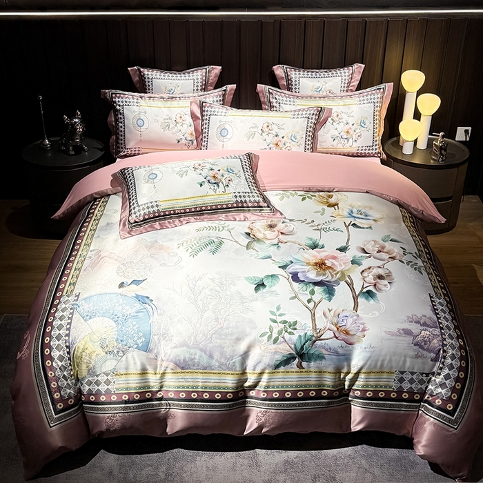 91家纺网 家纺一手货源 找家纺 （总）七夜居 2025新款直播爆款欧式大阪轻奢贡缎提花加数码印花磨毛四件套