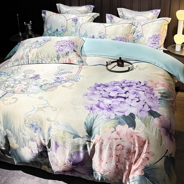 91家纺网 家纺一手货源 找家纺 （总）七夜居 2025新款直播爆款欧式大阪轻奢贡缎提花加数码印花磨毛四件套