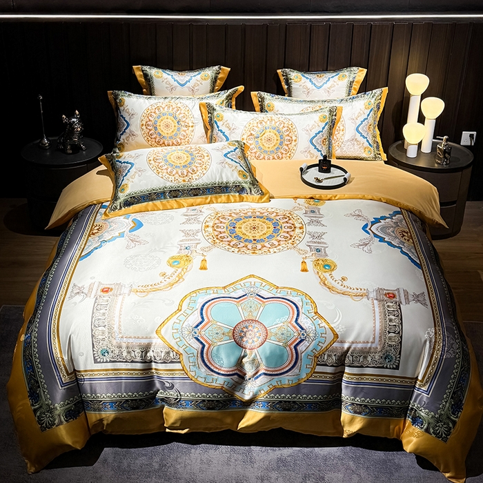 91家纺网 家纺一手货源 找家纺 （总）七夜居 2025新款直播爆款欧式大阪轻奢贡缎提花加数码印花磨毛四件套