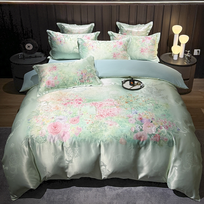 91家纺网 家纺一手货源 找家纺 （总）七夜居 2025新款直播爆款欧式大阪轻奢贡缎提花加数码印花磨毛四件套