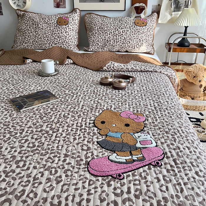 原素 2026新品直播热款床盖多功能四季通用夹棉A类床盖三件套 床盖-滑板车猫粉