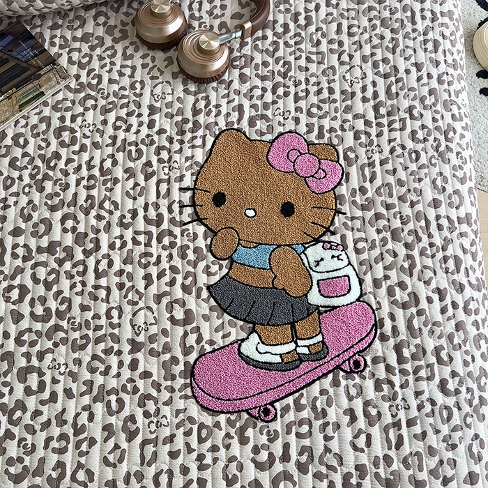 91家纺网 家纺一手货源 找家纺 原素 2026新品直播热款床盖多功能四季通用夹棉A类床盖三件套 床盖-滑板车猫粉