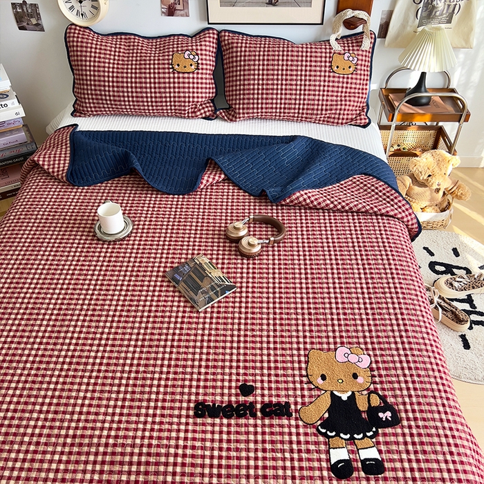 91家纺网 家纺一手货源 找家纺 原素 2026新品直播热款床盖多功能四季通用夹棉A类床盖三件套 床盖-黑皮喵喵