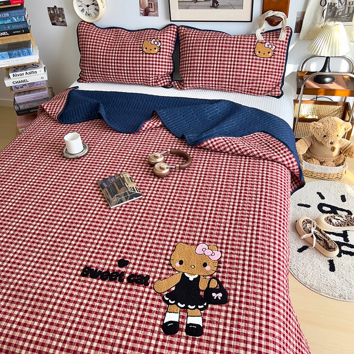 91家纺网 家纺一手货源 找家纺 原素 2026新品直播热款床盖多功能四季通用夹棉A类床盖三件套 床盖-黑皮喵喵