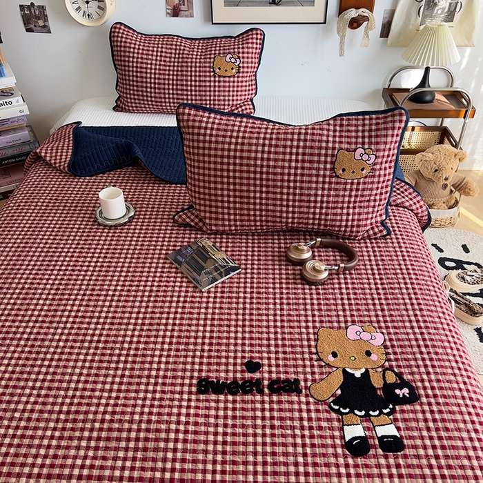 91家纺网 家纺一手货源 找家纺 原素 2026新品直播热款床盖多功能四季通用夹棉A类床盖三件套 床盖-黑皮喵喵