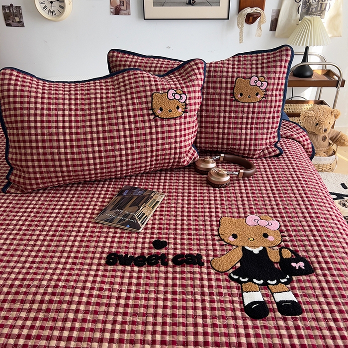 91家纺网 家纺一手货源 找家纺 原素 2026新品直播热款床盖多功能四季通用夹棉A类床盖三件套 床盖-黑皮喵喵