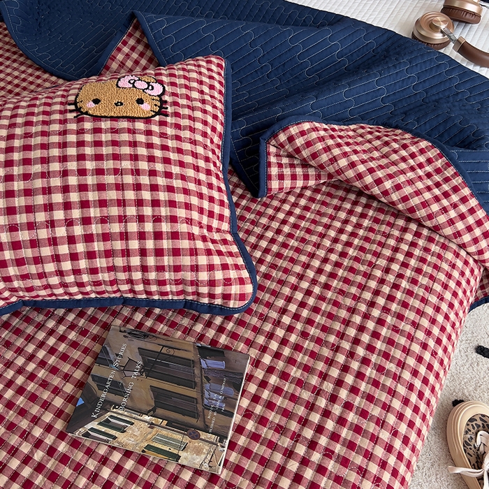 91家纺网 家纺一手货源 找家纺 原素 2026新品直播热款床盖多功能四季通用夹棉A类床盖三件套 床盖-黑皮喵喵