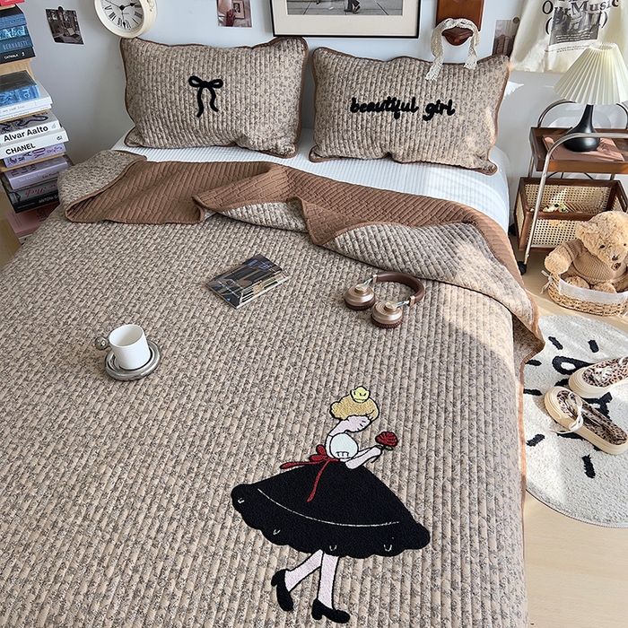 91家纺网 家纺一手货源 找家纺 原素 2026新品直播热款床盖多功能四季通用夹棉A类床盖三件套 床盖-丽莎公主